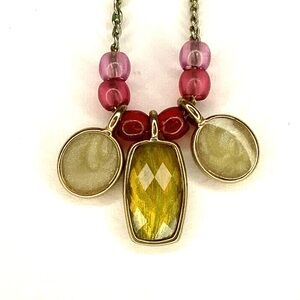 Anne Klein Gold, Pinks & Burnished Green Beaded Necklace and Earrings Set